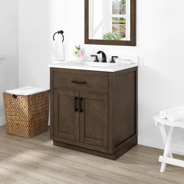OVE Decors Bailey 30 in. W x 22 in. D x 34 in. H Bath Vanity in Almond Latte with White Engineered Quartz Top