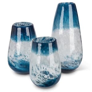Blue Art Glass Vases (Set of 3)