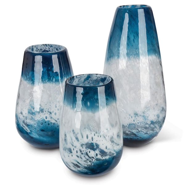 Lone Elm Studios Blue Art Glass Vases (Set of 3)