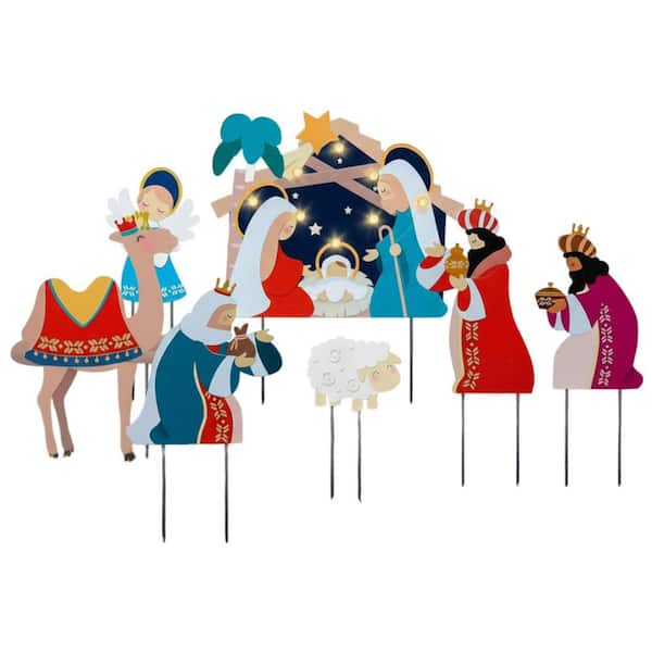 7Pcs 14.5" Metal Christmas Nativity Yard Stakes - Outdoor Walkway Patio Decor