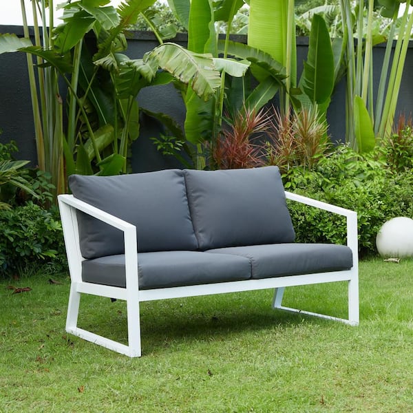 4-Piece Metal Patio Conversation Set with Acacia Wood Top