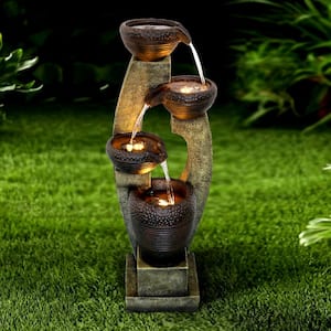 40"H Modern Outdoor Fountain - 4 Crocks Outdoor Garden Fountain with Contemporary Design for House and Garden Art Decor