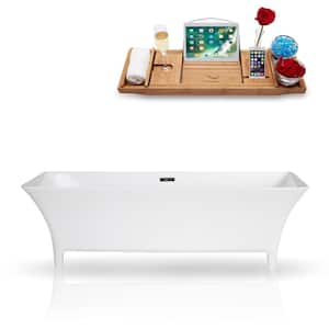 67 in. Solid Surface Resin Flatbottom Non-Whirpool Bathtub in Glossy White