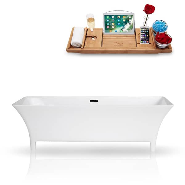Streamline 67 in. Solid Surface Resin Flatbottom Non-Whirpool Bathtub in Glossy White