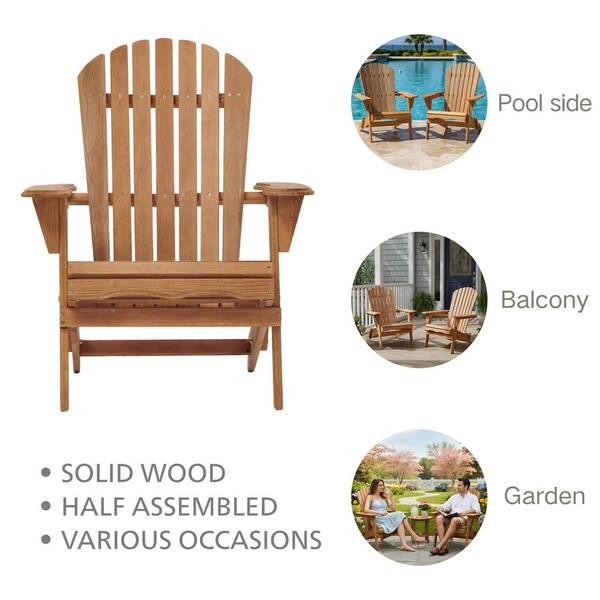 Light Brown Outdoor Wood Folding Adirondack Chair Set of 2 for
