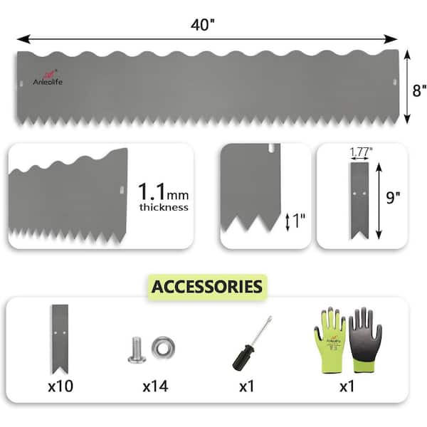 Unbranded - 6 Pack 40 in. L x 8 in. H Quartz Grey Steel Garden Landscape Edging, Lawn Border with Gloves and 10 Stakes(Wavy Edge)