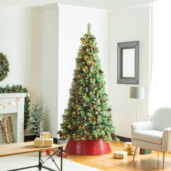 Glitzhome 40.5 in. D Christmas Red Hammered Metal Tree