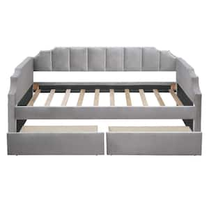 Gray Twin Size Upholstered Wood Daybed Sofa Bed Frame with 2 Storage Drawers and Wood Support Slats