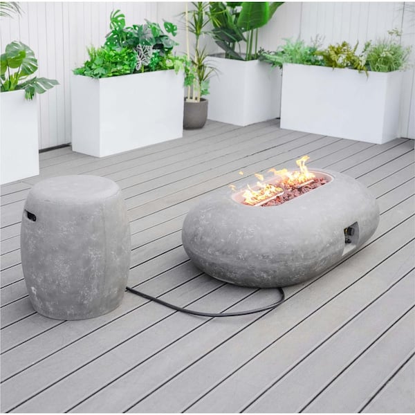 Gray Oval Outdoor Dining Fire Pit Table with Extension