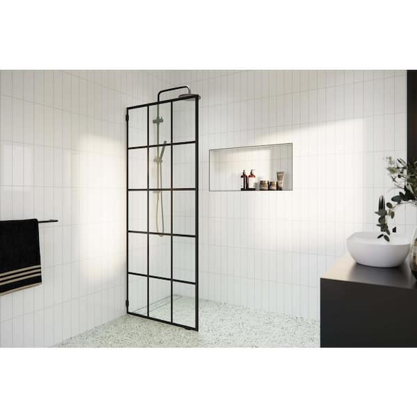 Glass Warehouse French Monture Noir 30 in. W x 78 in. H Fixed Single Panel Frameless Shower Door in Matte Black with Clear Glass