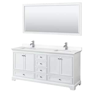 Deborah 72 in. W x 22 in. D Double Vanity in White with Cultured Marble Vanity Top in White with Basins and Mirror