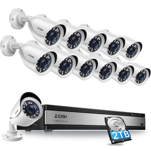ZOSI 16-Channel 1080p 2TB DVR Security Camera System with 12 Wired Dome Cameras