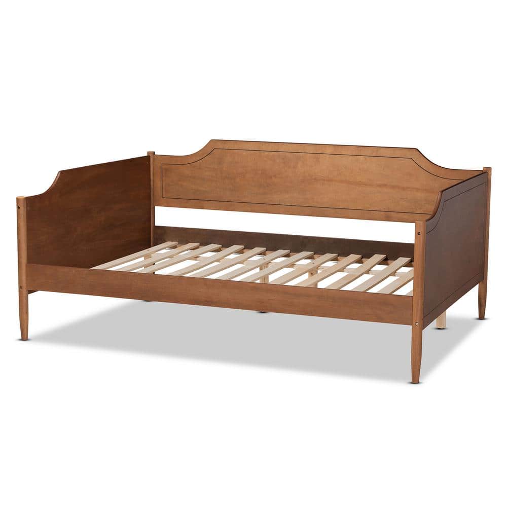 Walnut Brown Full Size Tufted Upholstered Wood Daybed