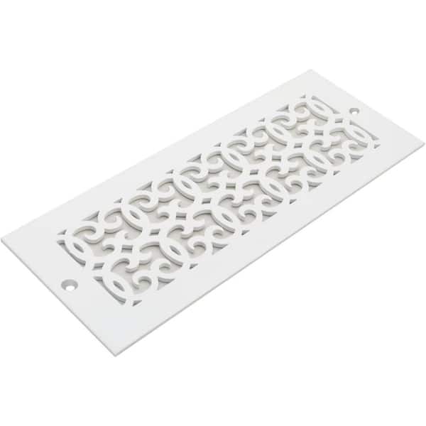Reggio Registers Versailles Series 12 in. x 4 in. White Steel Vent Cover Grille for Home Floors and Walls with Mounting Holes