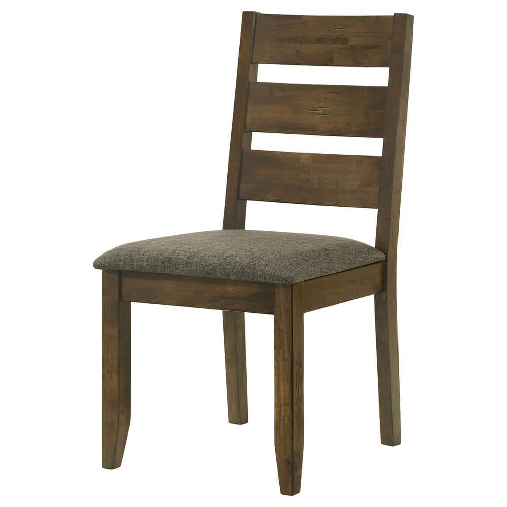 Knotty Nutmeg Wooden Ladderback Side Chair with Grey Upholstery