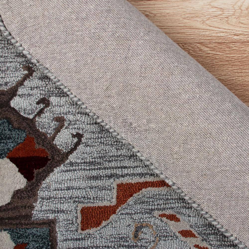 Handmade Gray Wool Southwestern Round Tufted Rug, 6 ft