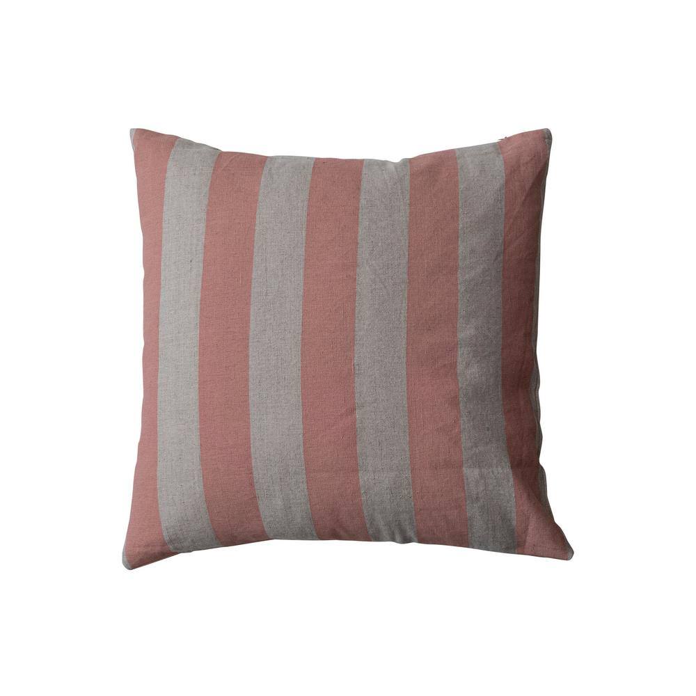 Pink and Natural Striped Cotton Linen Square Pillow