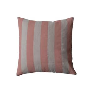 Pink and Natural Polyester 20 in. x 20 in. Striped Cotton and Linen Throw Pillow