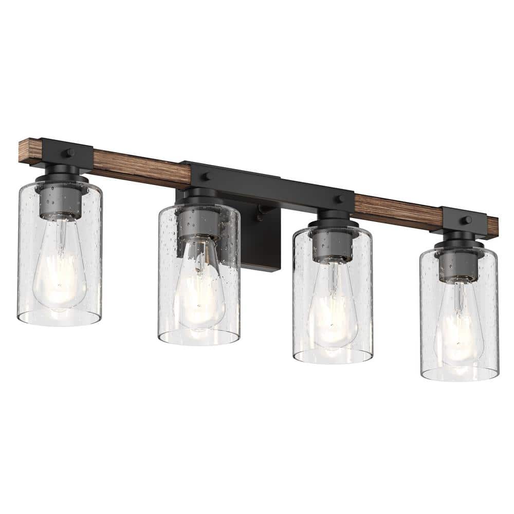 Farmhouse 26.96 in. Bathroom 4-Light Black Vanity Light Industrial Wall Sco