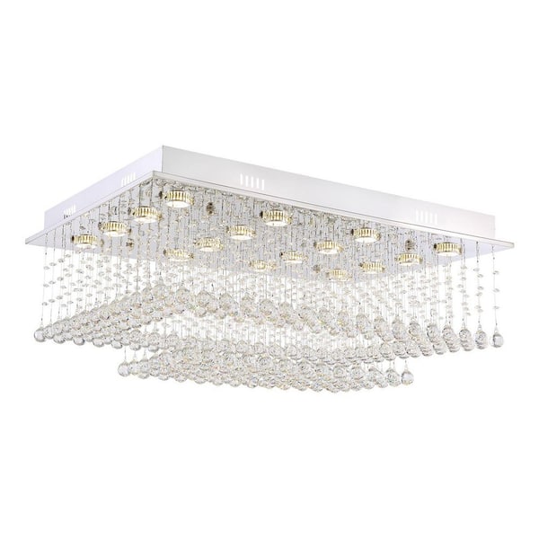 35.4 in. 16-Light Silver Rectangular Multi layer Cloud Design Crystal Chandelier