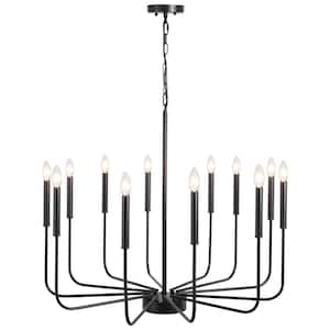 Tirath 32.1in. 12 Light Black Candle Kitchen Island Classic Traditional Chandelier Linear Pendant with No Bulbs Included