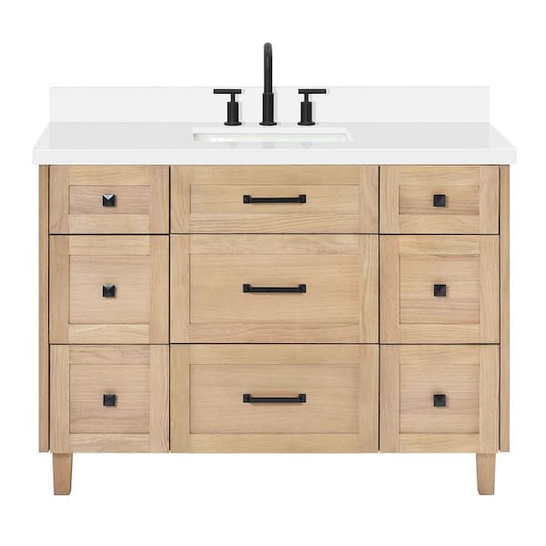 Monroe 48 in. W x 22 in. D x 36 in. H Single Sink Bath Vanity in Oak with Pure White Quartz Top