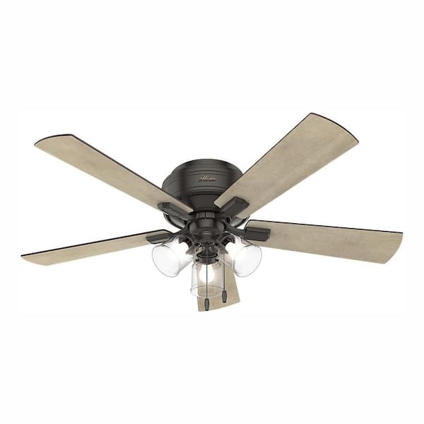 Hunter Crestfield 52 in. LED Indoor Low Profile Noble Bronze Ceiling Fan with 3-Light Kit