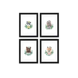 "Woodland Littles 1" Set of 4 Framed Prints with Mat in Black - 20 in. x 16 in.