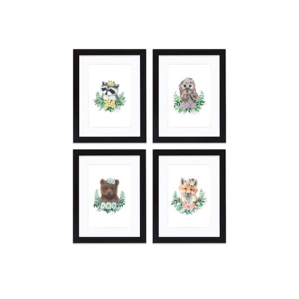 Unbranded "Woodland Littles 1" Set of 4 Framed Prints with Mat in Black - 20 in. x 16 in.