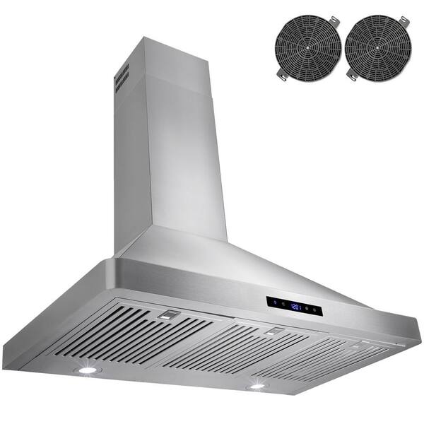 AKDY 36 in. Convertible Kitchen Wall Mount Range Hood in Stainless Steel with LEDs Touch Control and Carbon Filters
