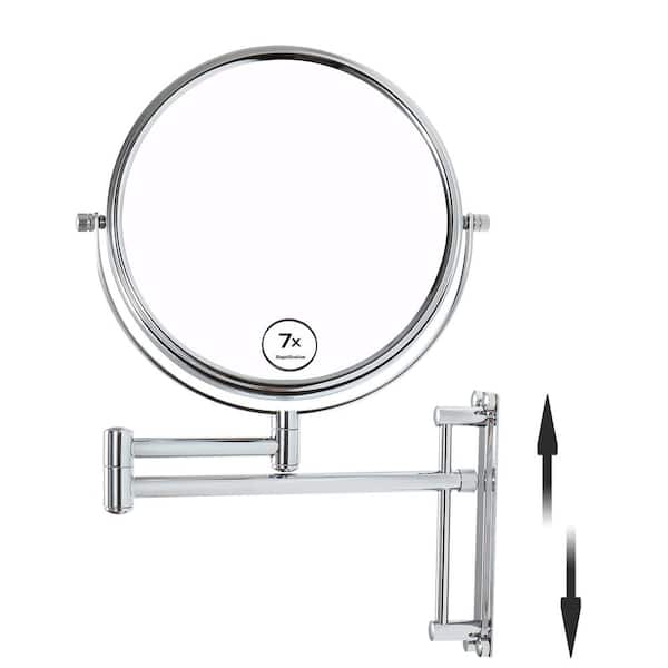 Unbranded 8 in. W x 8 in. H Round Framed Chrome Mirror, Height Adjustable, 1 x / 7xMagnification Mirror, 360° Swivel