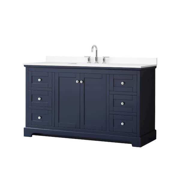 Avery 60 in. Single Freestanding Dark Blue Bath Vanity with White Cultured Marble Top