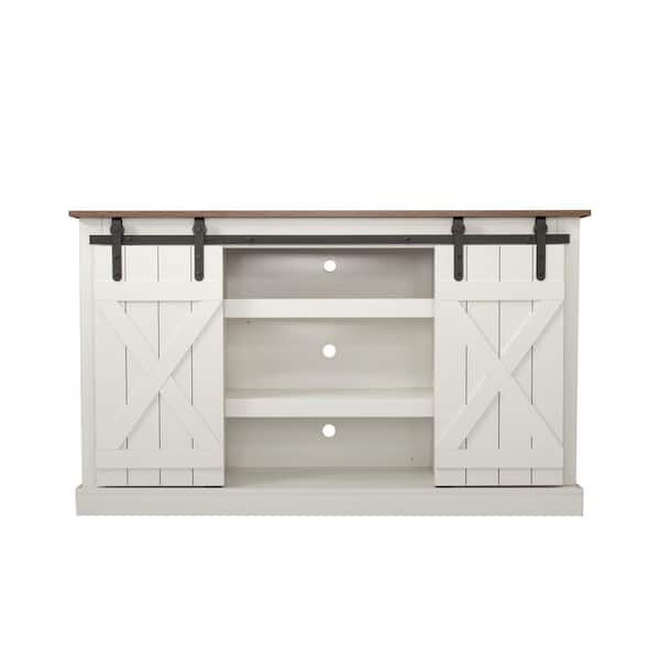 Z-joyee 53.9 in. White Farmhouse Sliding Barn Door TV Stand Fits TV's up to 65 in.