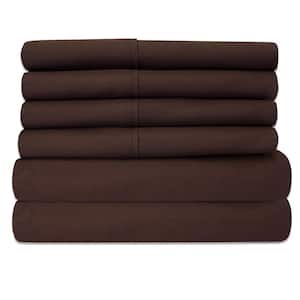 6-Piece Chocolate Super-Soft 1600 Series Double-Brushed California King Microfiber Bed Sheets Set