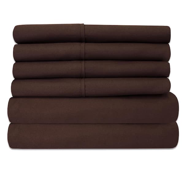 Luxury Home 6-Piece Chocolate Super-Soft 1600 Series Double-Brushed King Microfiber Bed Sheets Set