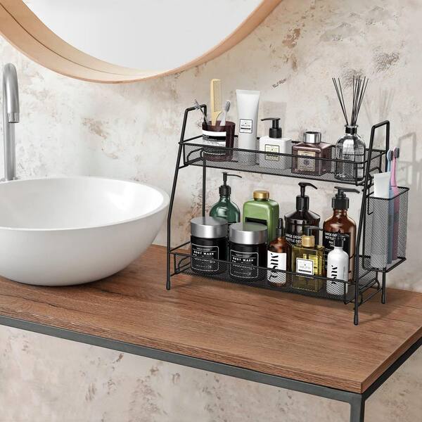 Two-Tier Bathroom and Kitchen Countertop Organizer Spice Rack, 14.17 x 5.55 x 12.72 In