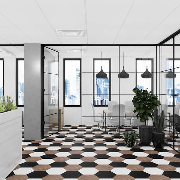 MosaiCore Pure Black 28 MIL x 12 in. W x 10 in. L Glue Down Waterproof Vinyl Tile Flooring (12.3 sqft/case)