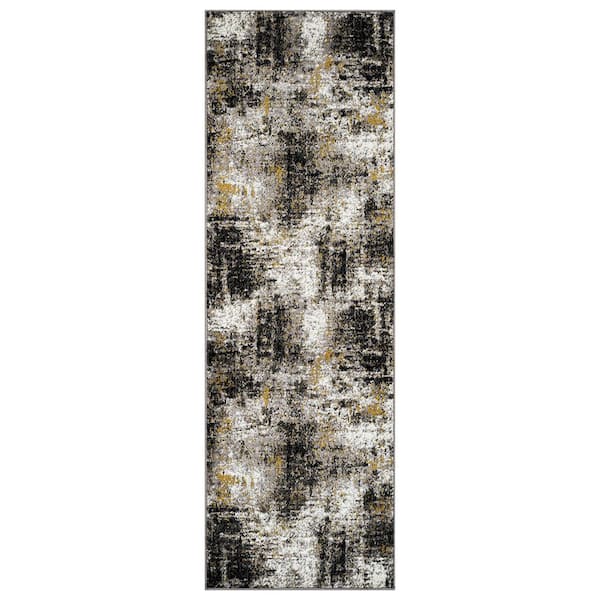 Adare Contemporary Abstract Yellow 2 ft. 7 in. x 12 ft. Runner Rug