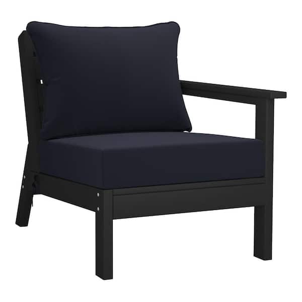 Westin Outdoor Birchwood Outdoor Patio Deep Seating Right Facing Arm HDPE Lounge Chair in Black with Navy Blue Cushions