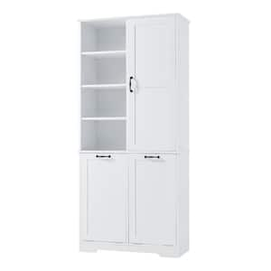 31 in. W x 14 in. D x 68 in. H White Linen Cabinet with Doors, Open Shelves, Adjustable Shelf, Tilt-Out Laundry Hamper