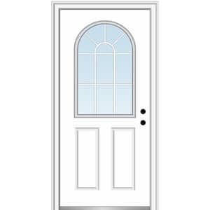 32 in. x 80 in. Classic Left-Hand Inswing 1/2-Lite Clear Glass Primed Steel Prehung Front Door on 4-9/16 in. Frame