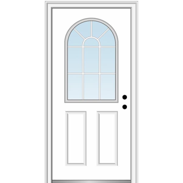 MMI DOOR 32 in. x 80 in. Classic Left-Hand Inswing 1/2-Lite Clear Glass Primed Steel Prehung Front Door on 4-9/16 in. Frame