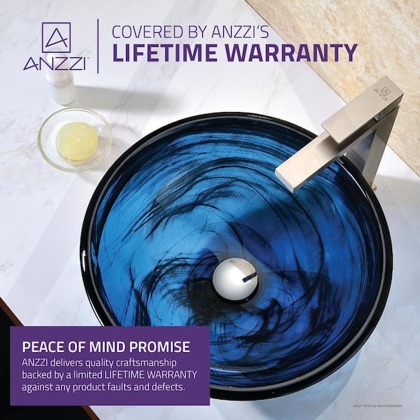 ANZZI - Thalu Series 17 in. Bathroom Vessel Sink with Scratch-Tough and Stain-Resistant Surface in Sapphire Wisp Glass