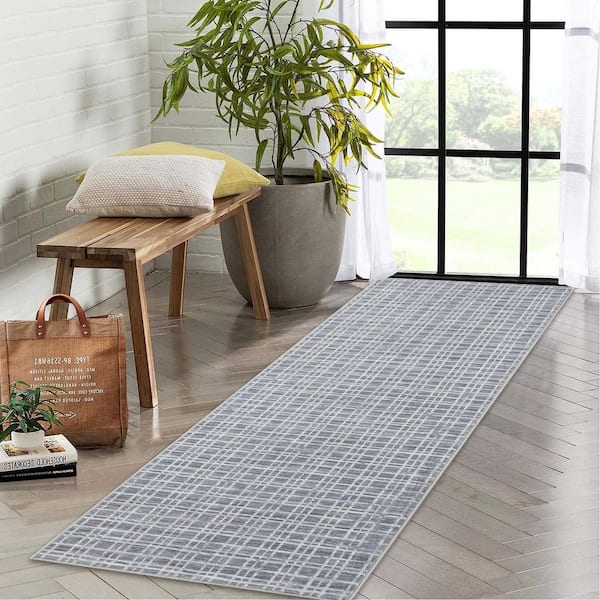 Modern Geometric Area Rug Indoor Non-slip Carpet Machine Washable Carpet Low Pile Foldable Carpet Gray, 2X6ft