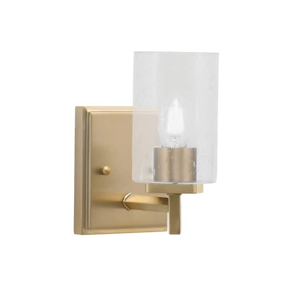 Bridgewater 4.5 in. 1 Light New Age Brass Wall Sconce with 4 in. Clear Bubble Glass Shade, No Bulb Included