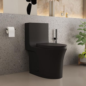 1-Piece 1.1/1.6 GPF Dual Flush Elongated Toilet in Matt Black Seat Included