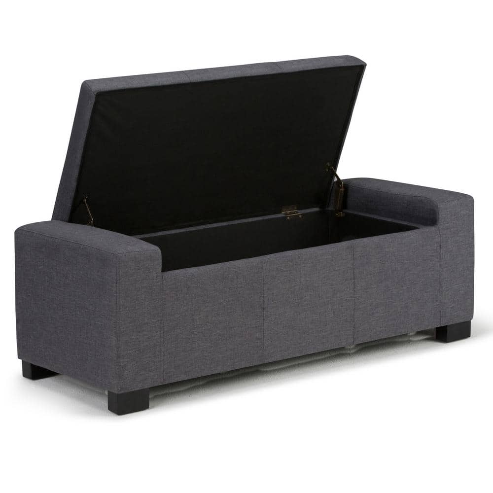 Slate Gray Tufted Polyester Storage Bench Ottoman