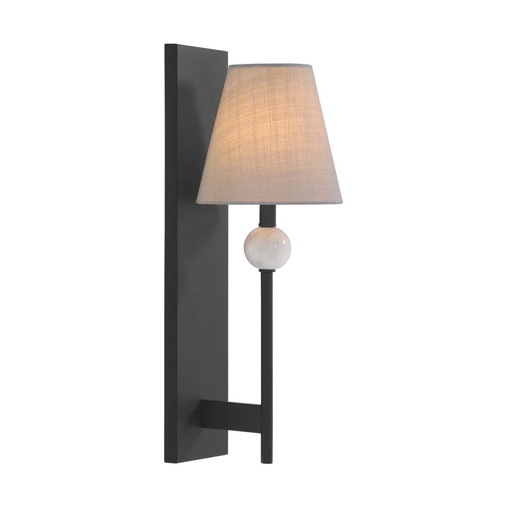 Matte Black and White Fabric Shade Wall Sconce
