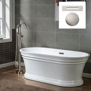 Passaic 59 in. Acrylic FlatBottom Double Ended Bathtub with Brushed Nickel Overflow and Drain Included in White