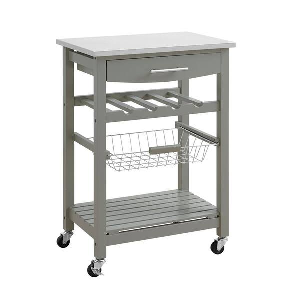 Linon Home Decor Todd Gray Kitchen Cart with Stainless Steel Top and ...